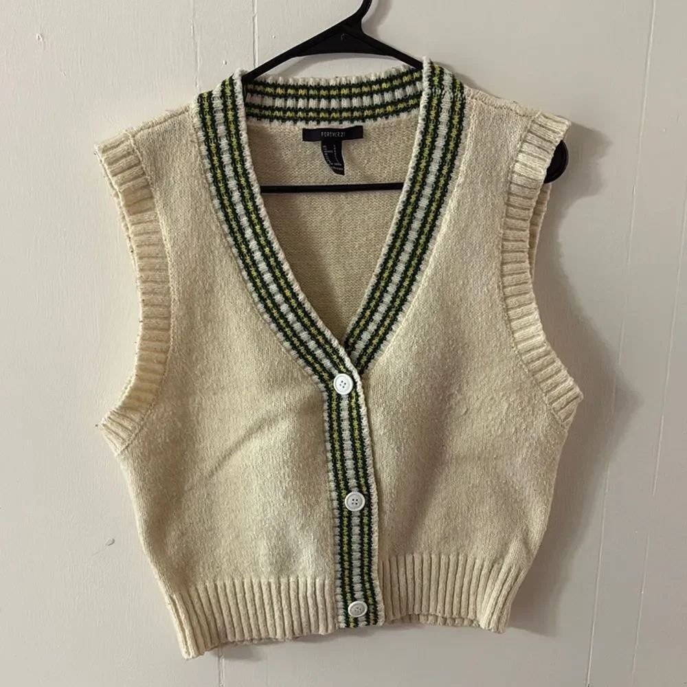 Forever 21 Cream Vest with Green Stripes
